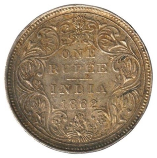 Silver Rupee Coin of Victoria Queen of Bombay Mint of 1862.