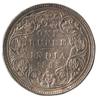 Silver Rupee Coin of Victoria Queen of Bombay Mint of 1862.