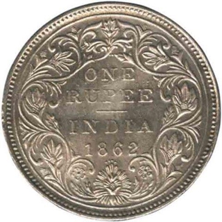 Silver Rupee Coin of Victoria Queen of Bombay Mint of 1862.