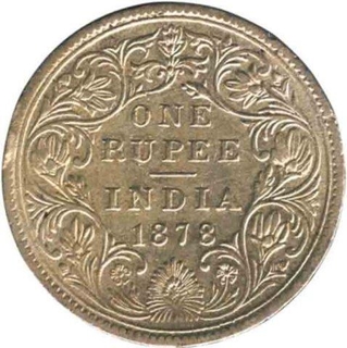 Silver Rupee Coin of Victoria Empress of Bombay Mint of 1878.