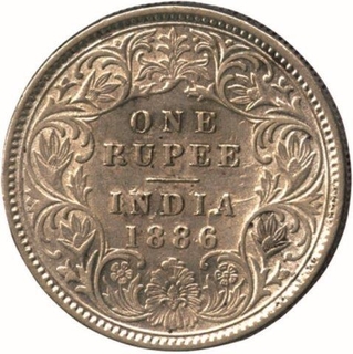 Silver Rupee Coin of  Victoria Empress of Calcutta Mint of 1886.