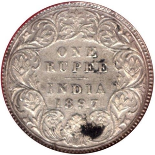 Silver Rupee Coin of  Victoria Empress of Calcutta Mint of 1897.