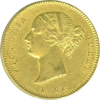 Gold Mohur Coin of Victoria Queen of Calcutta Mint of 1841.