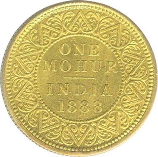 Gold Mohur Coin of Victoria Empress of Calcutta Mint of 1888.