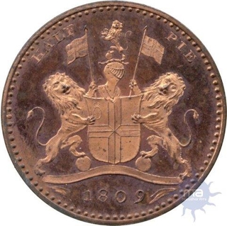 Extremely Rare Copper Pattern Half  Pie Coin of Bengal Presidency of 1809.