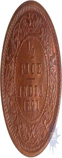 Copper Half  Pice  Coin of Victoria Empress of  Calcutta Mint of  1891.