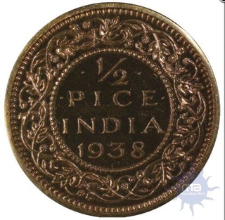 Bronze Half  Pice Restrike Proof Coin of King George VI of  Calcutta Mint of 1938.