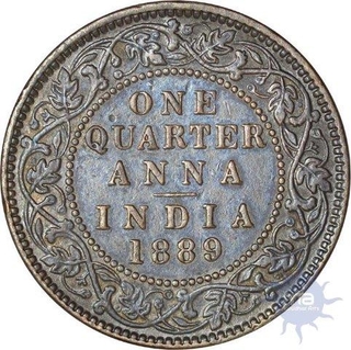 Copper One Quarter Anna Coin  of Victoria Empress of Calcutta Mint of 1889.