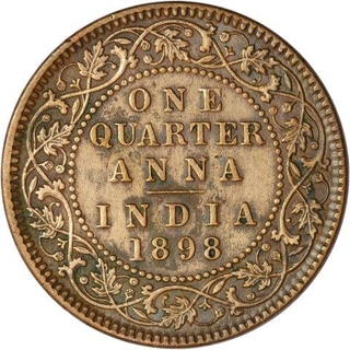 Copper Quarter Anna  Coin of Victoria Empress of Calcutta Mint of 1898.