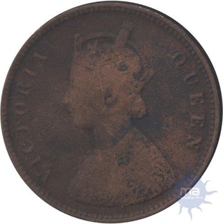 Copper Half Anna Coin of  Victoria Queen of  Calcutta Mint of  1875.