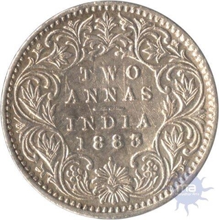 Silver Two  Annas Coin of  Victoria Empress of Bombay Mint of 1883.