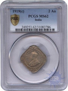 Cupro Nickel Two  Annas Coin of King George V of  Calcutta mint of 1919.