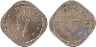 Nickel Brass Two  Annas Coins of King George VI of  Calcutta Mint of 1946.