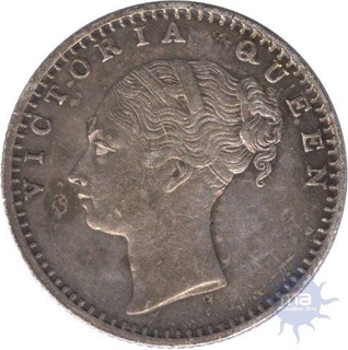 Silver Quarter Rupee Coin of  Victoria Queen of  Calcutta Mint of 1840.