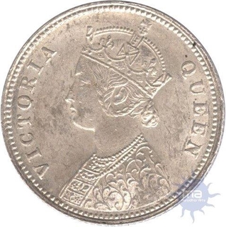 Silver Quarter Rupee Coin of  Victoria Queen of  Calcutta Mint of 1862.