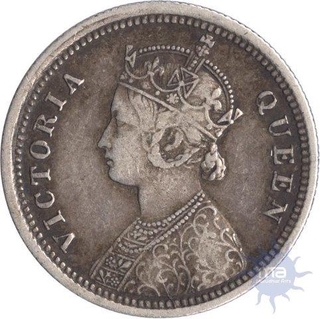 Silver Quarter Rupee Coin of Victoria Queen of  Calcutta Mint of 1875.