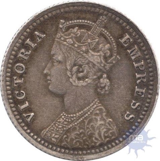 Silver Quarter Rupee Coin of  Victoria Empress of  Calcutta Mint of 1879.