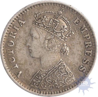 Silver Quarter Rupee Coin of Victoria Empress of Bombay Mint of 1889.