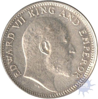 Silver Quarter Rupee Coin of Edward VII of  Calcutta Mint of 1905.