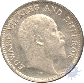 Silver Quarter Rupee Coin of King Edward VII of Calcutta Mint of 1906.