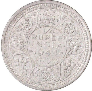 Silver Quarter Rupee Coin of King George VI  of Bombay Mint of 1944.