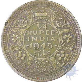 Silver Quarter Rupee Coin of  King George VI of Bombay Mint of 1945.