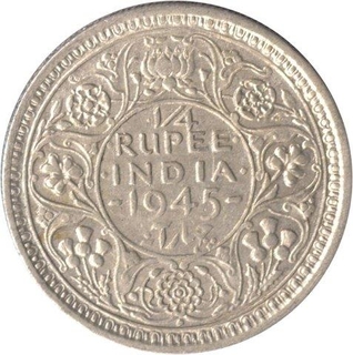 Silver Quarter Rupee Coins of King George VI of  Bombay Mint and Lahore Mint of 1945.