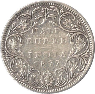 Silver Half Rupee Coin of Victoria Empress of Bombay Mint of 1877.