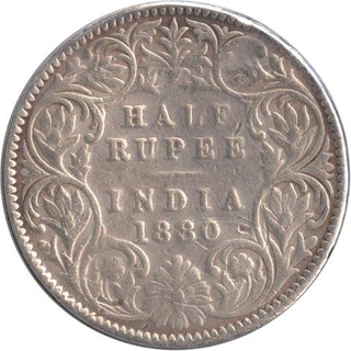 Silver Half Rupee Coin of Victoria Empress of Calcutta Mint of 1880.