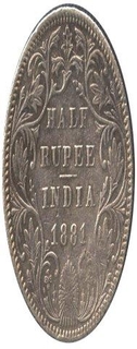 Silver Half Rupee Coin of Victoria Empress of  Bombay Mint of 1881.