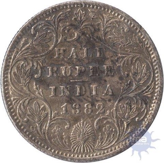 Silver  Half Rupee Coin of Victoria Empress of  Bombay Mint of 1882.