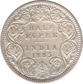 Silver Half Rupee Coin of Victoria Empress of Calcutta Mint of 1883.