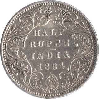 Silver  Half Rupee Coin of Victoria Empress of  Bombay Mint of 1884.