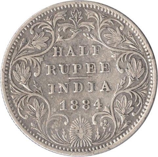 Silver Half Rupee Coin of Victoria Empress  of Bombay Mint of 1884.