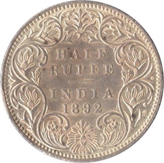 Silver Half Rupee Coin of  Victoria Empress  of Bombay Mint of 1892.