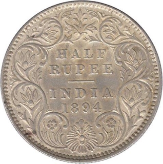 Silver Half Rupee Coin of Victoria Empress of Calcutta Mint of 1894.