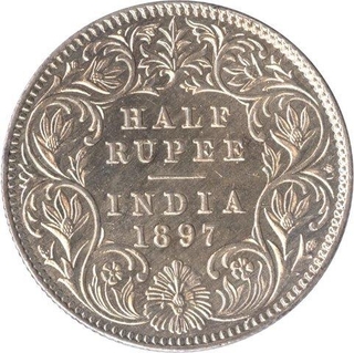 Silver Half Rupee Coin of Victoria Empress of  Calcutta Mint of 1897.