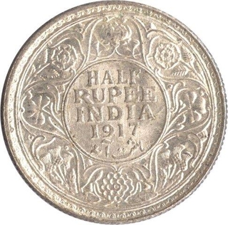 Silver Half Rupee Coin of King George V of  Bombay Mint of 1917.