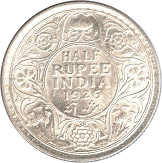 Silver Half Rupee Coin of  King George V of Calcutta Mint of 1926.