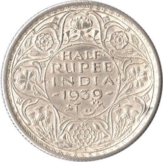 Silver Half Rupee Coin of King George VI of Bombay Mint  of 1939.