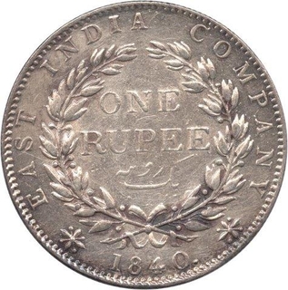 Silver One Rupee Coin of Victoria Queen of  Bombay Mint of 1840.