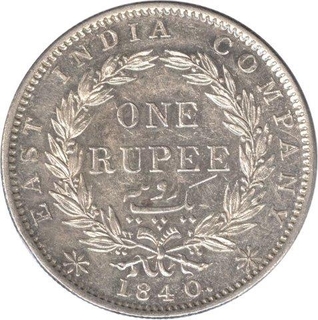 Silver One Rupee Coin of  Victoria Queen of Madras Mint of 1840.