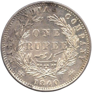 Silver Rupee Coin of Victoria Queen  of  Calcutta Mint of 1840