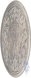 Silver One Rupee Coin of  Victoria Queen of  Bombay Mint of 1862.