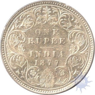 Silver One  Rupee Coin of Victoria Empress of Bombay Mint of 1877.