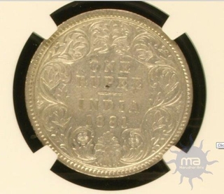 Silver One  Rupee Coin of Victoria Empress  of  Calcutta Mint of 1881.