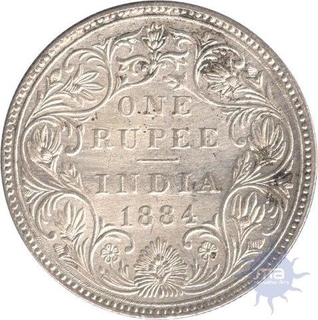 Silver One Rupee Coin of Victoria Empress of Bombay Mint of 1884.