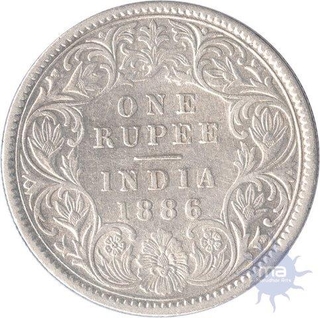 Silver One  Rupee Coin of Victoria Empress of  Calcutta Mint of 1886.