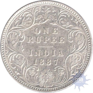 Silver  One Rupee Coin of  Victoria Empress  of  Bombay Mint of 1887.