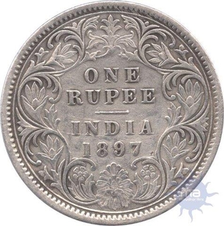 Silver One Rupee Coin of 1897 Victoria Empress of Calcutta Mint of 1897.